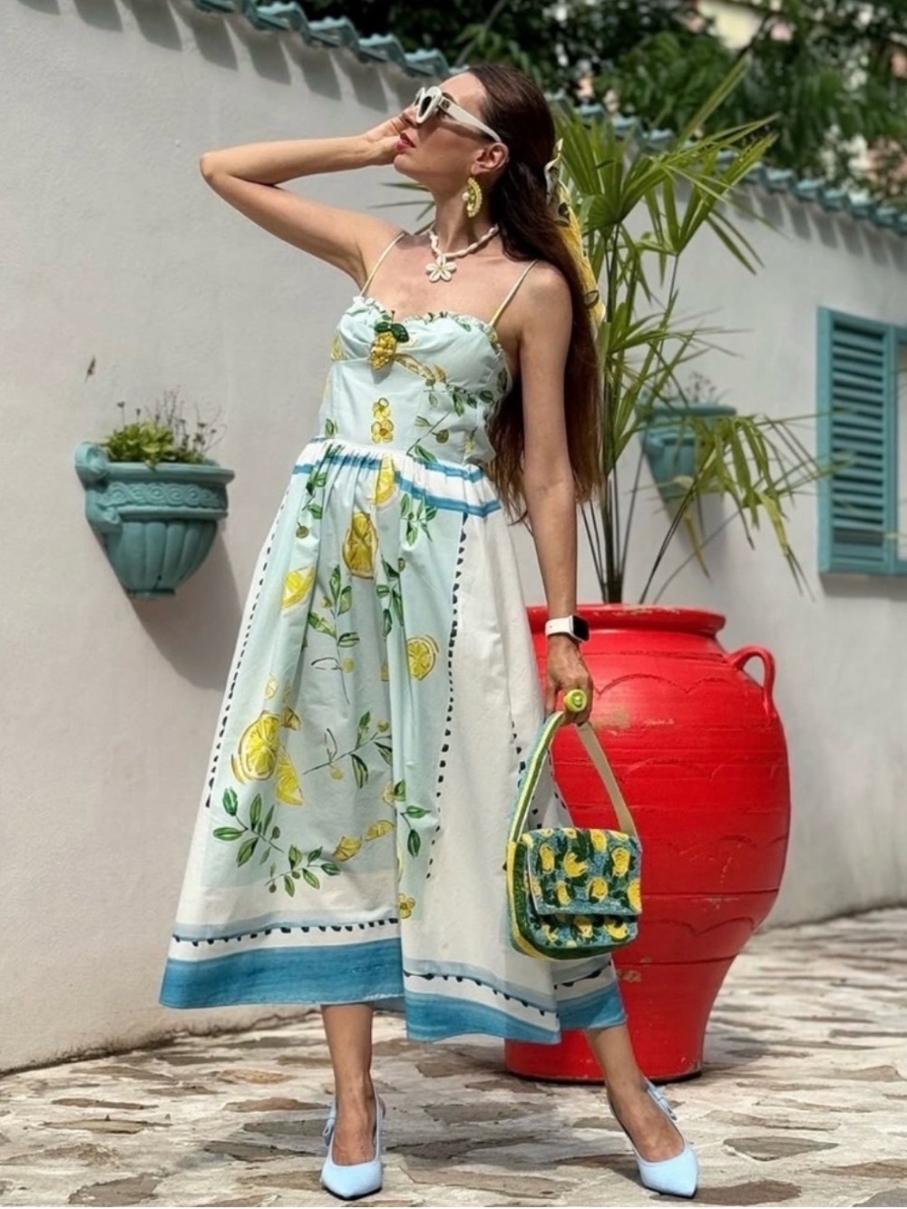 ZARA • Lemon print midi dress - Large - Picture 2 of 11